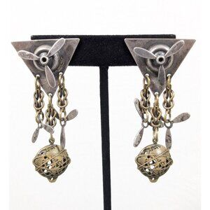 Vintage Susan Richardson 1994 Mixed Metal Airplane Globe Dangle Pierced Earrings